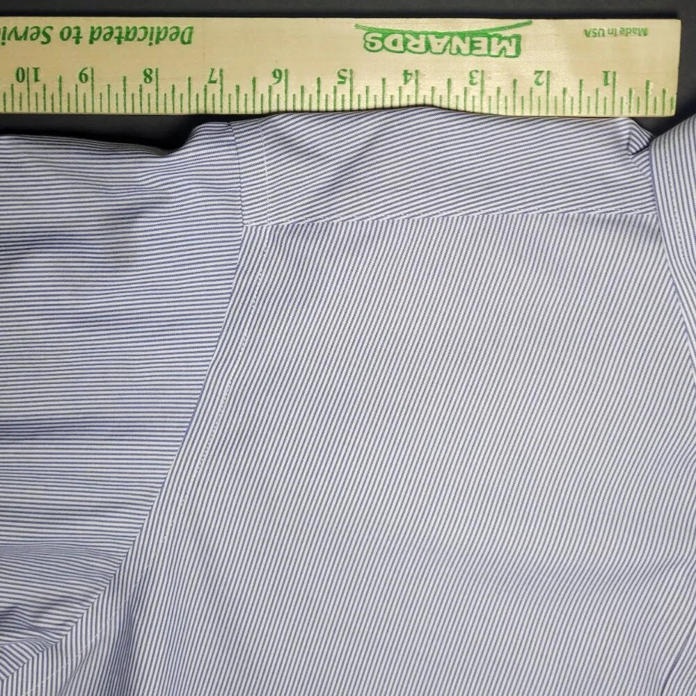Roundtree & Yorke Mens Blue and White Striped Button Up Shirt Size 17 / 34 - Picture 10 of 11